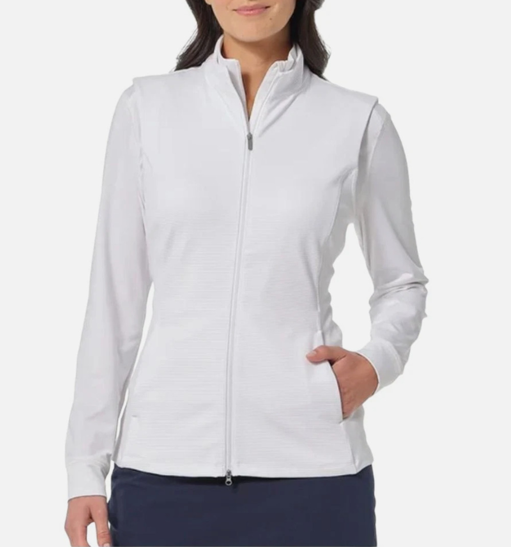 Greg Norman Women's Full Zip Sleeveless Ribbed Vest White Size XL